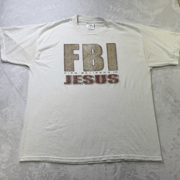 Vintage FBI Firm Believer In Jesus T Shirt XL Jerzees Religious Tee - Picture 2 of 10